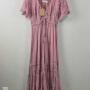 Tree Of Life Dusty Rose Maxi Dress Lace